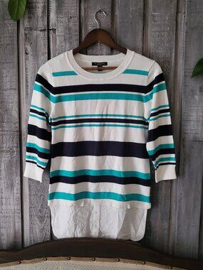Viscose Blend Striped Mixed Media Sweater 3/4 Sleeve M